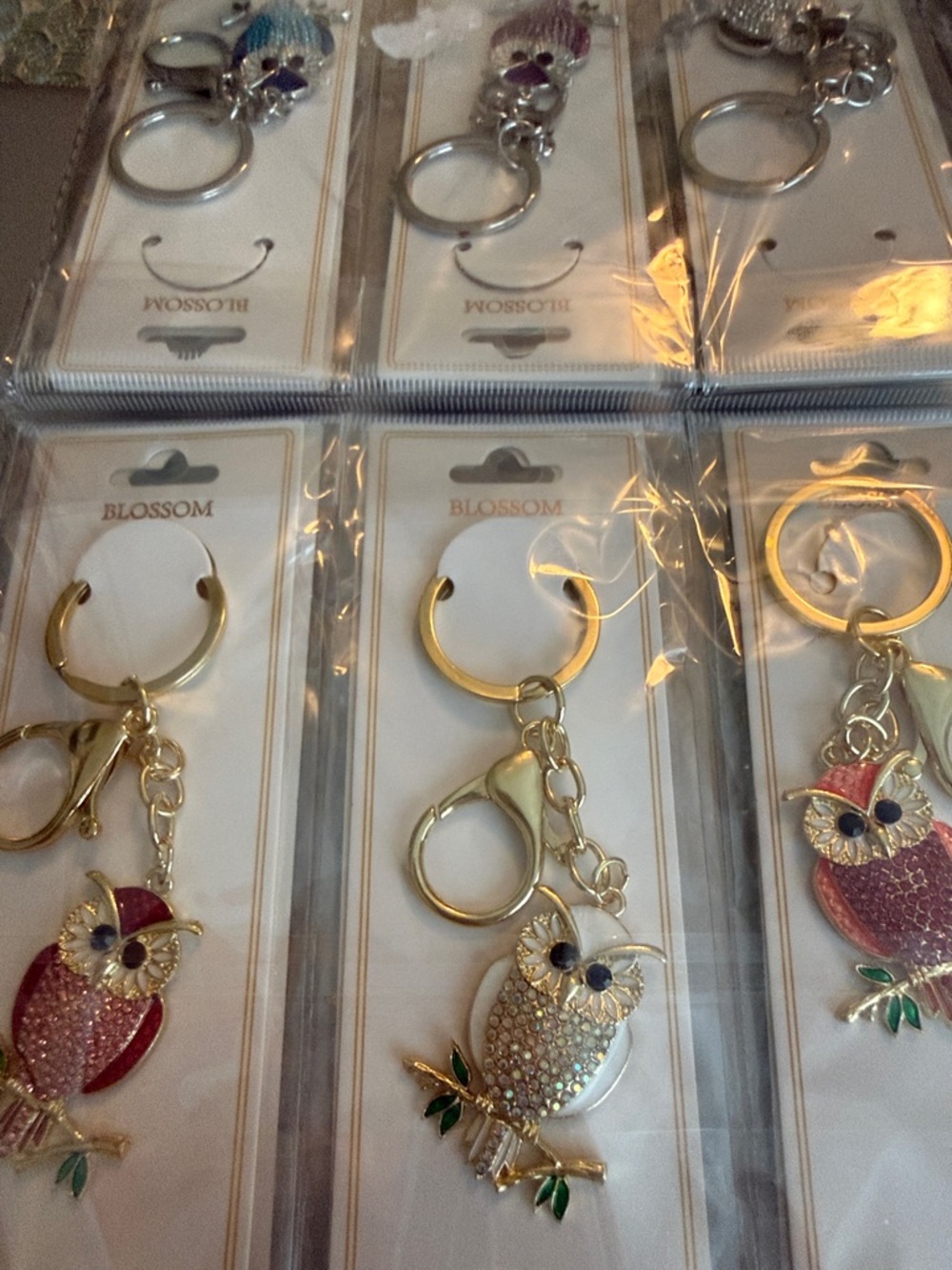 12 Pack Blossom Owl Keychain - Gold & Silver Toned